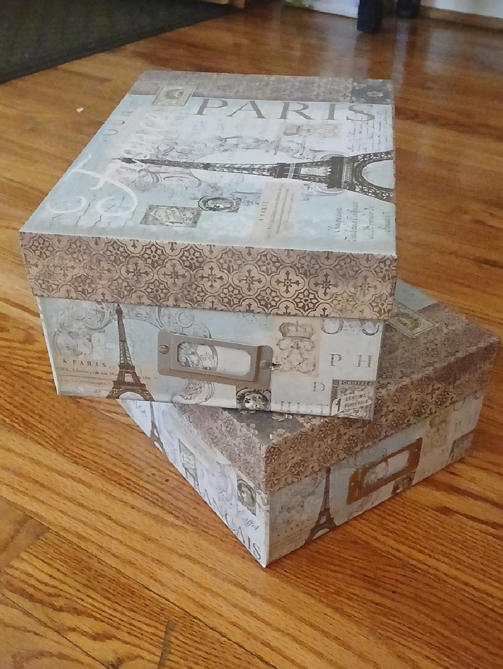 Paris Eiffel Tower Decorative Storage Boxes - Blue & Tan